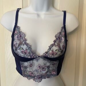 NWT Victoria's Secret Hummingbird Embroidered Metallic Corset Bra Size 32DD